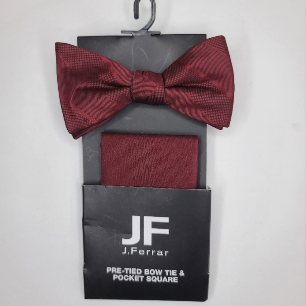J. FERRAR Mens Pre-Tied Bow Tie & Pocket Square. New With Tags.